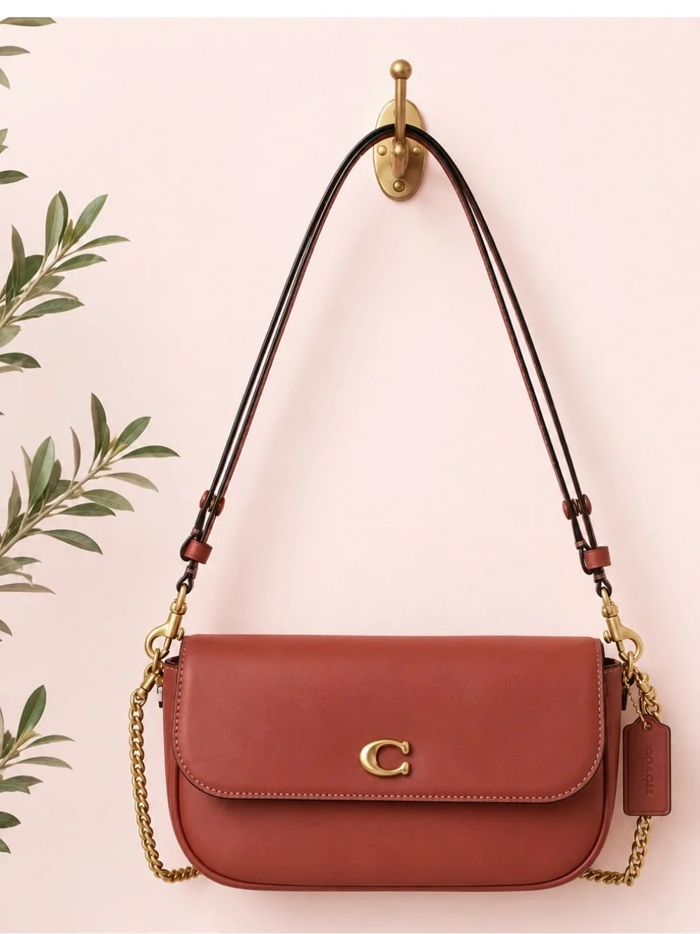 Coach Brook Flap Bag with Chain in dark peach